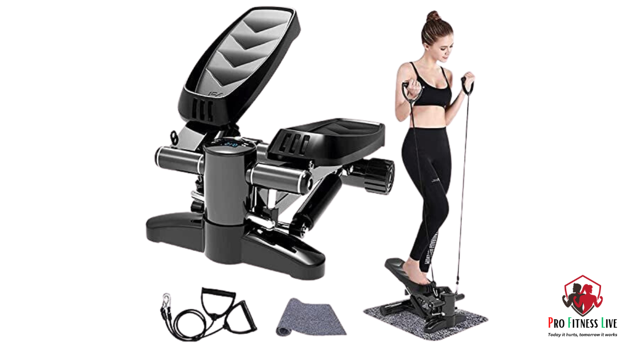 Fitness Mini Stepper for Exercise Low-Impact Stair Step Cardio Equipment with Resistance Bands, Digital Monitor, Optional Twist Motion Stepper